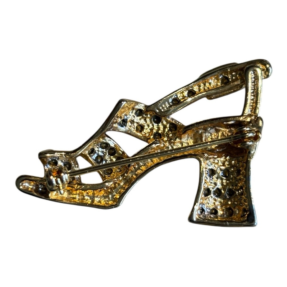 Chunky Heel Sandal Brooch Sparkling Gold and Silver - Picture 4 of 11